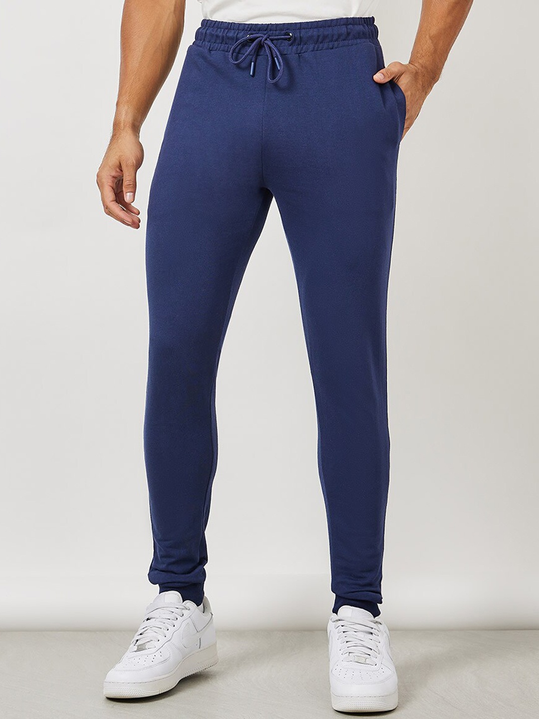 

Styli Men Eco-Earth Slim Fit Pure Cotton Terry Joggers, Navy blue