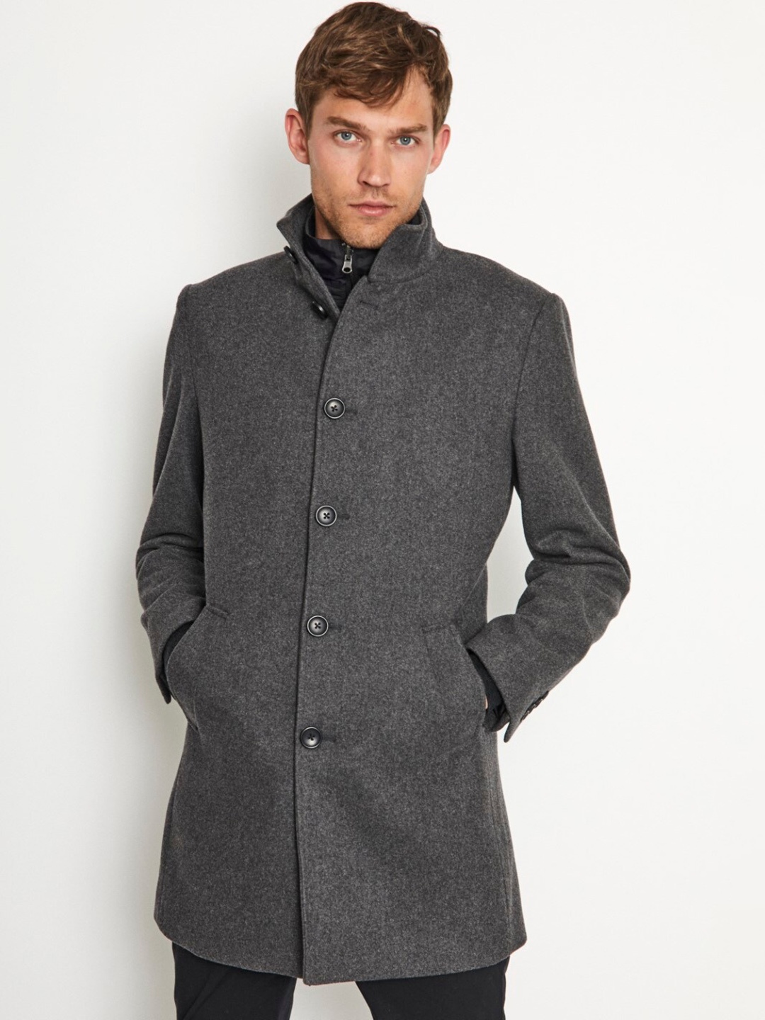 

Bruun & Stengade Slim Fit Single-Breasted Overcoat, Grey