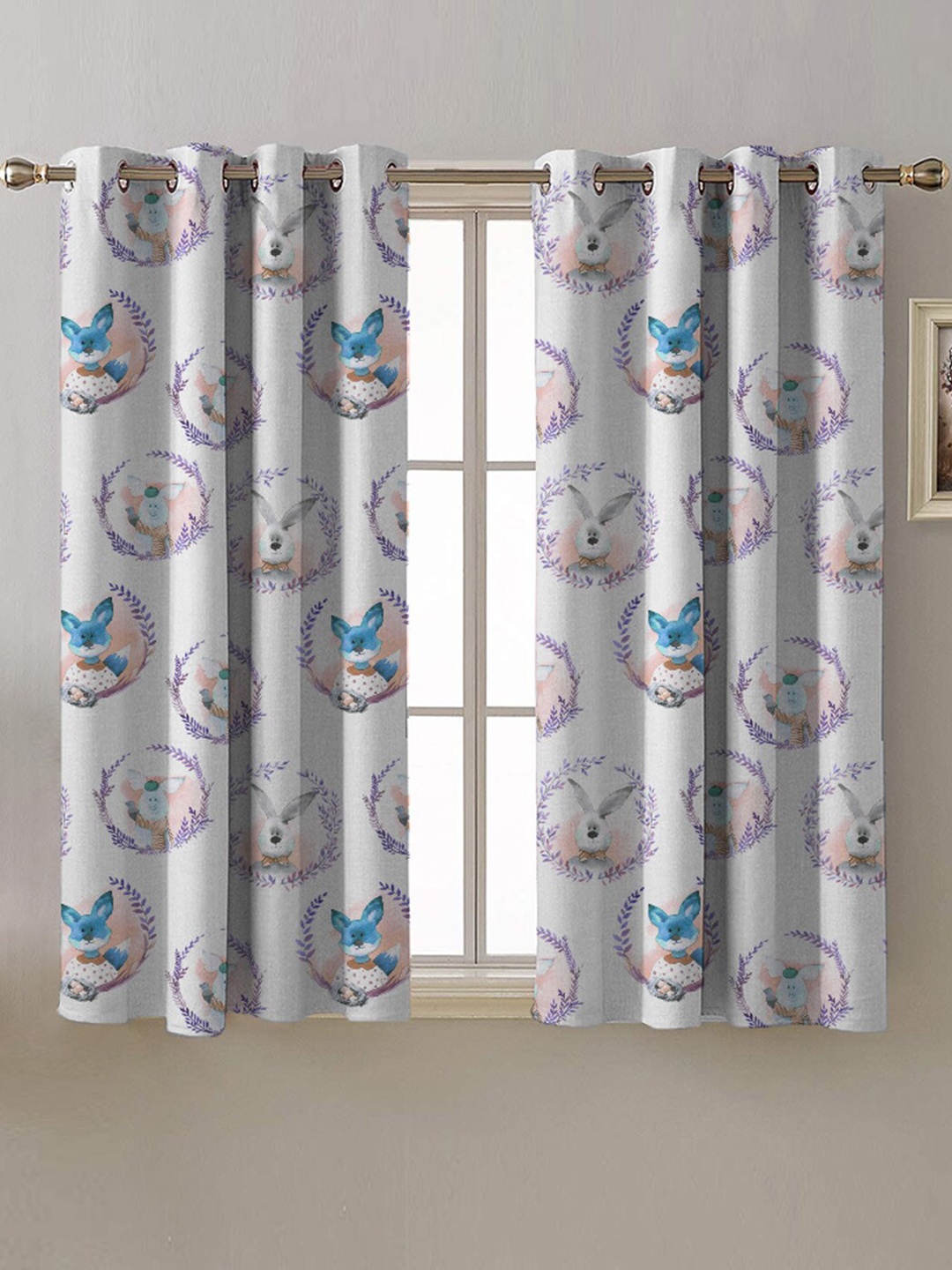

SPACES White & Blue 2 Pieces Quirky Room Darkening Window Curtain