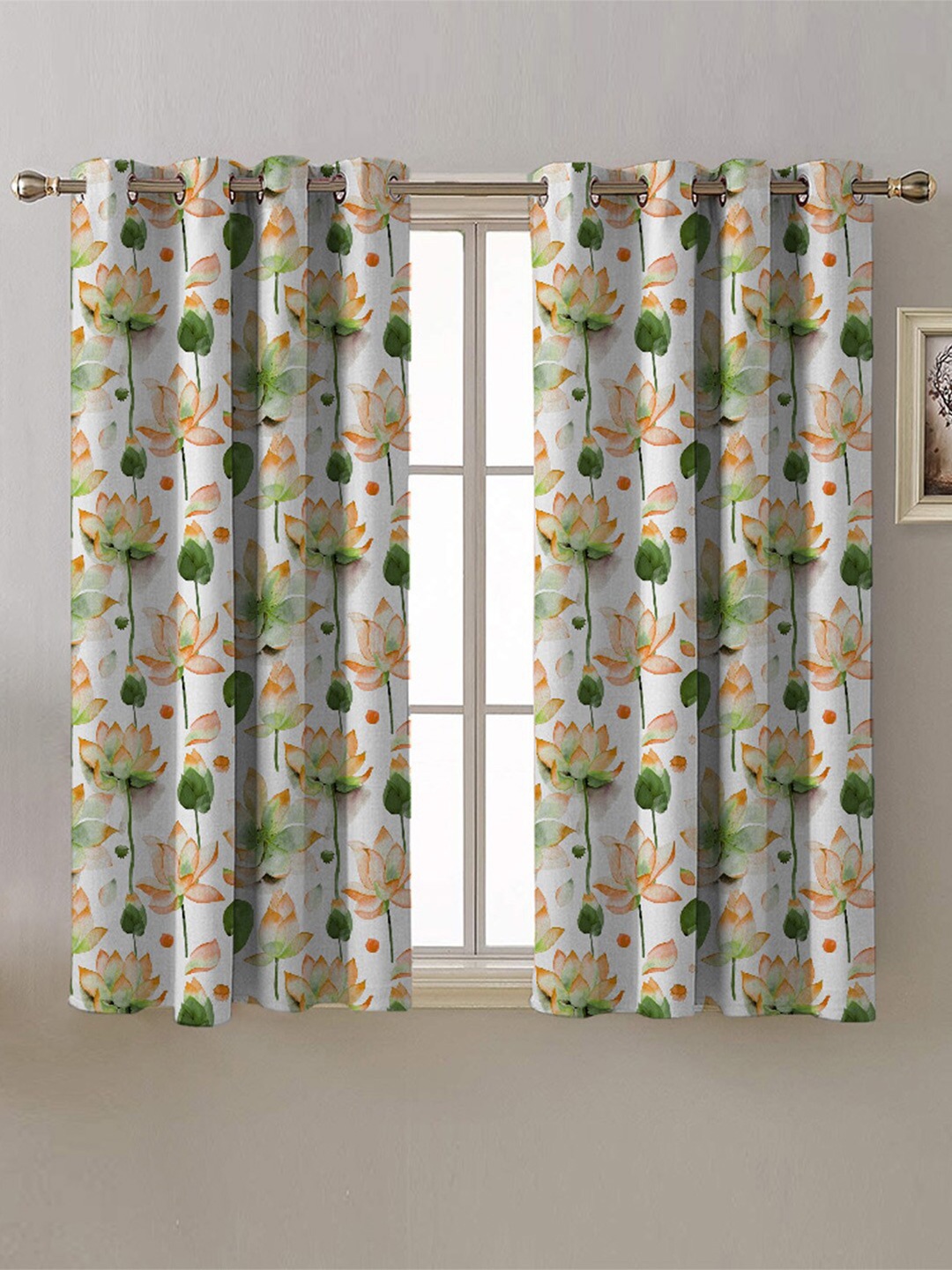 

SPACES 2 Pcs White & Green Floral Room Darkening Window Curtain