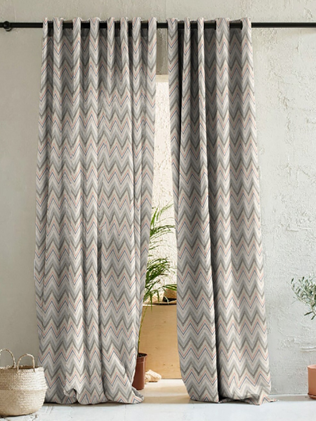 

SPACES 2 Pcs Beige Geometric Room Darkening Door Curtain