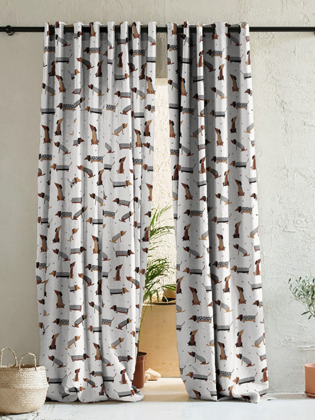 

SPACES Grey 2 Pieces Quirky Room Darkening Door Curtain