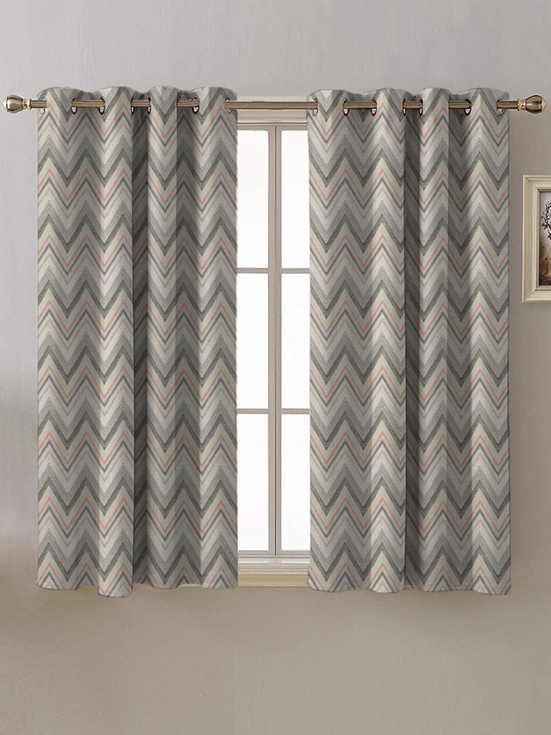 

SPACES Beige & Grey 2 Pieces Geometric Room Darkening Window Curtains