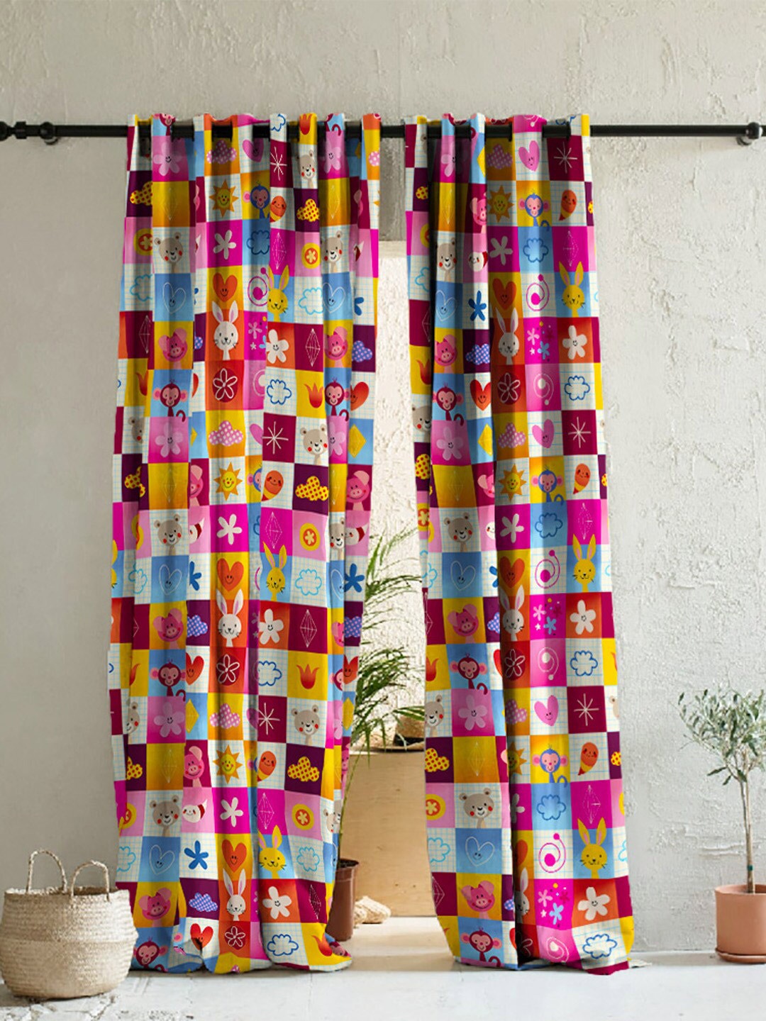 

SPACES Pink 2 Pieces Quirky Room Darkening Door Curtain