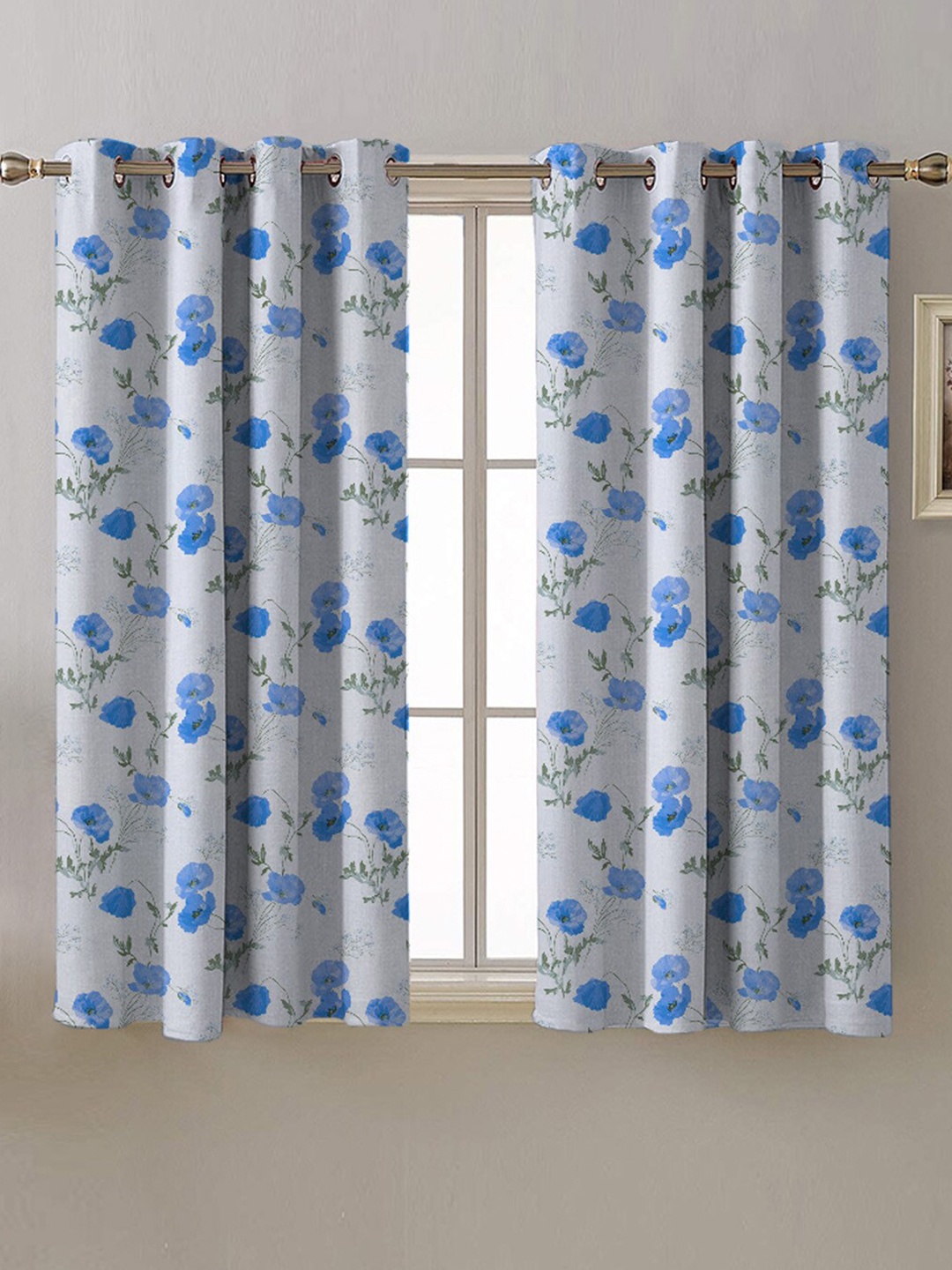 

SPACES White & Blue 2 Pieces Floral Room Darkening Window Curtains