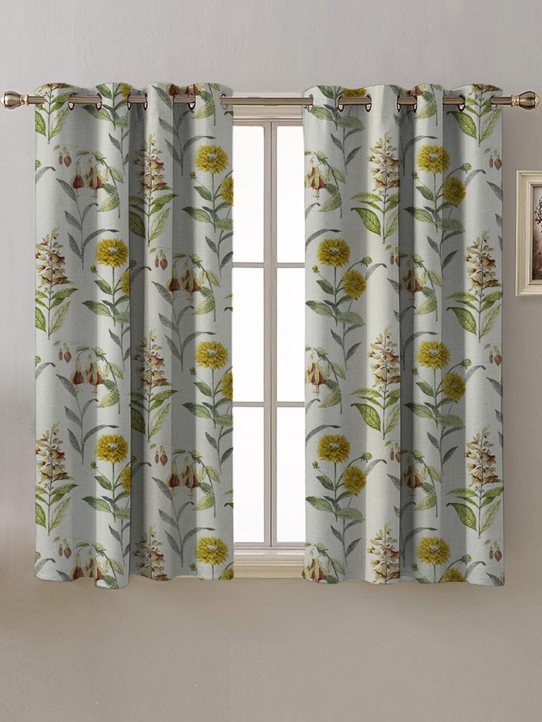 

SPACES White & Yellow 2 Pieces Floral Room Darkening Window Curtains