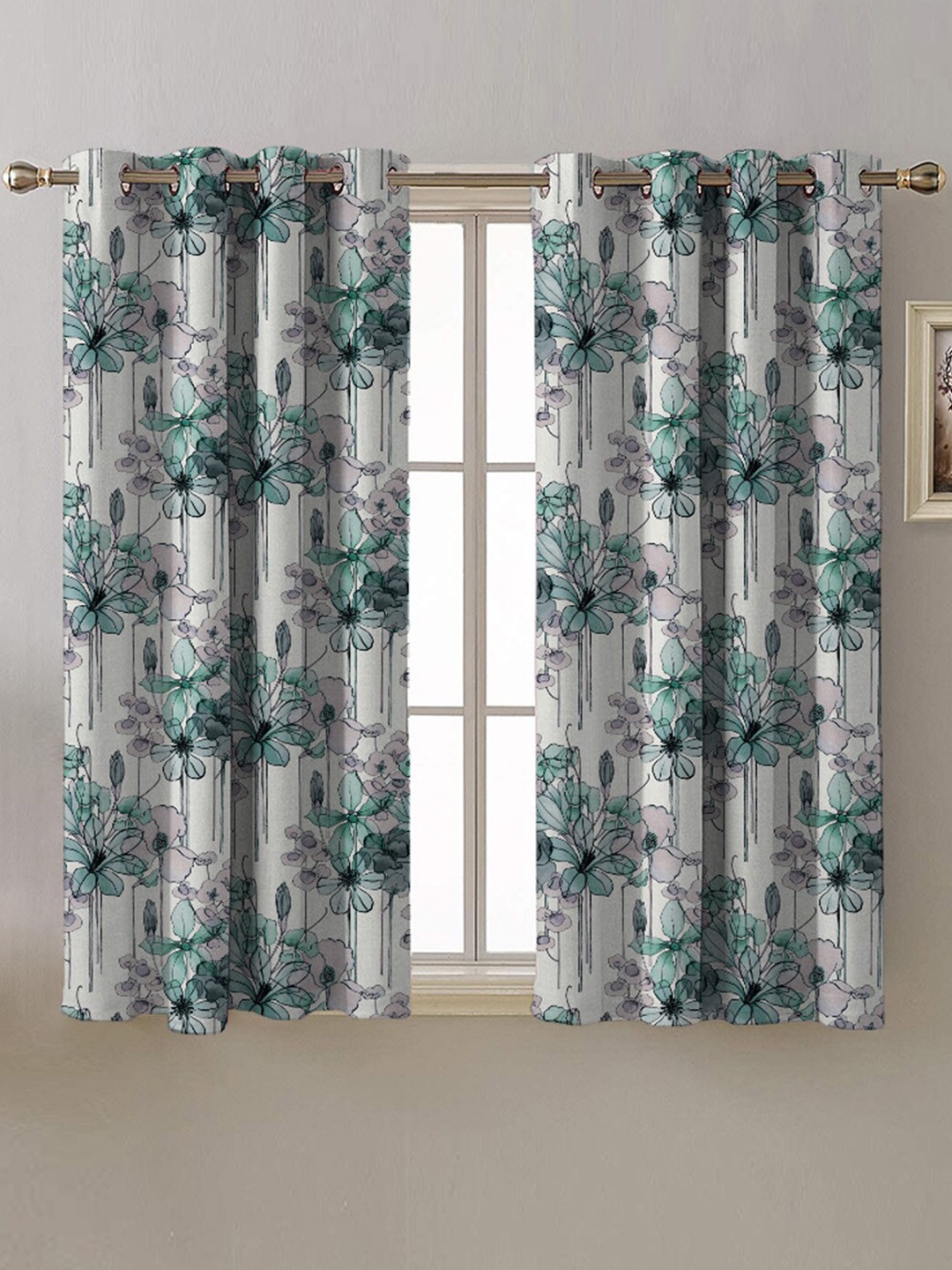 

SPACES White & Green 2 Pieces Floral Room Darkening Window Curtains
