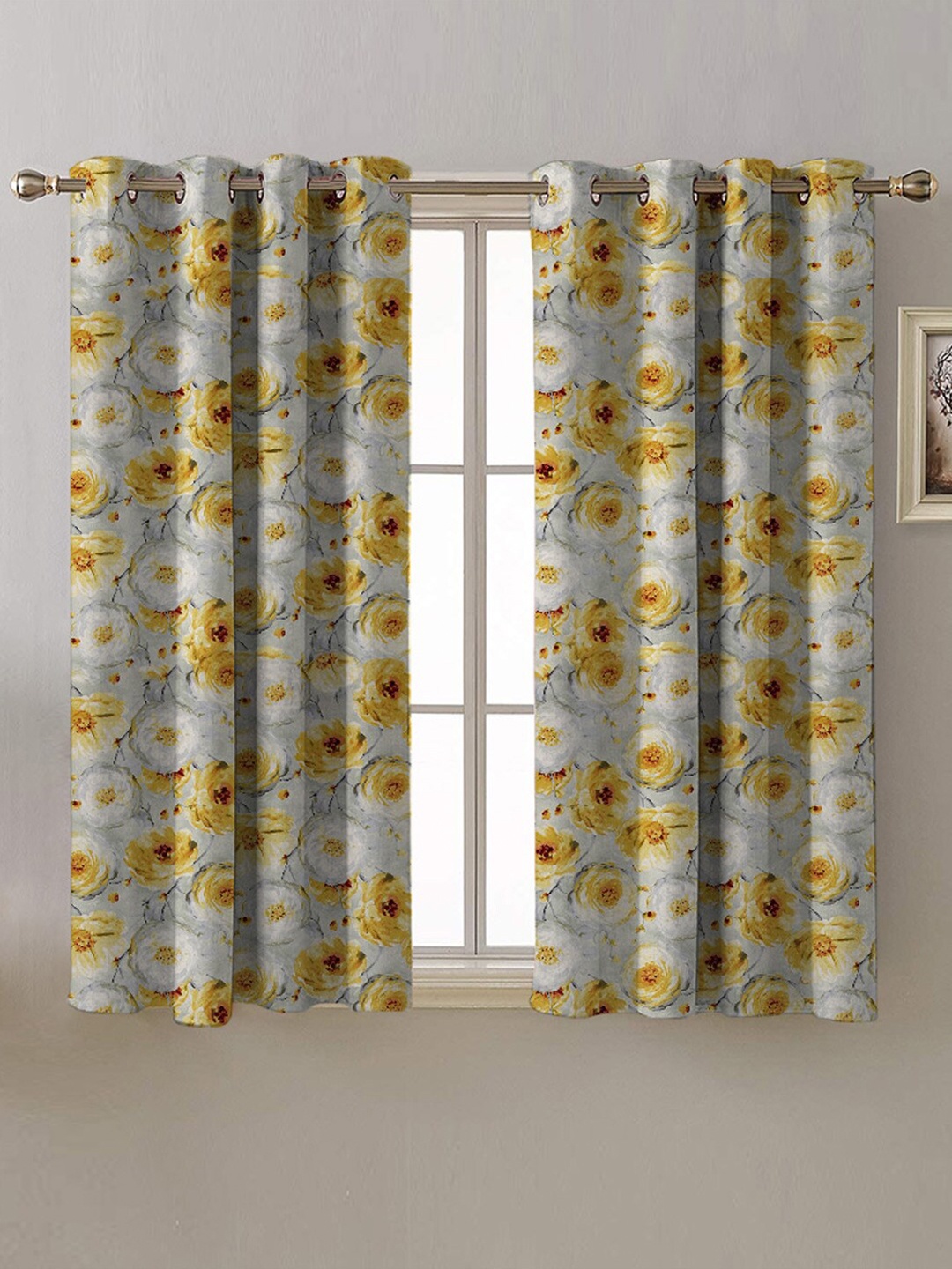 

SPACES Yellow & White 2 Pieces Floral Printed Room Darkening Window Curtain
