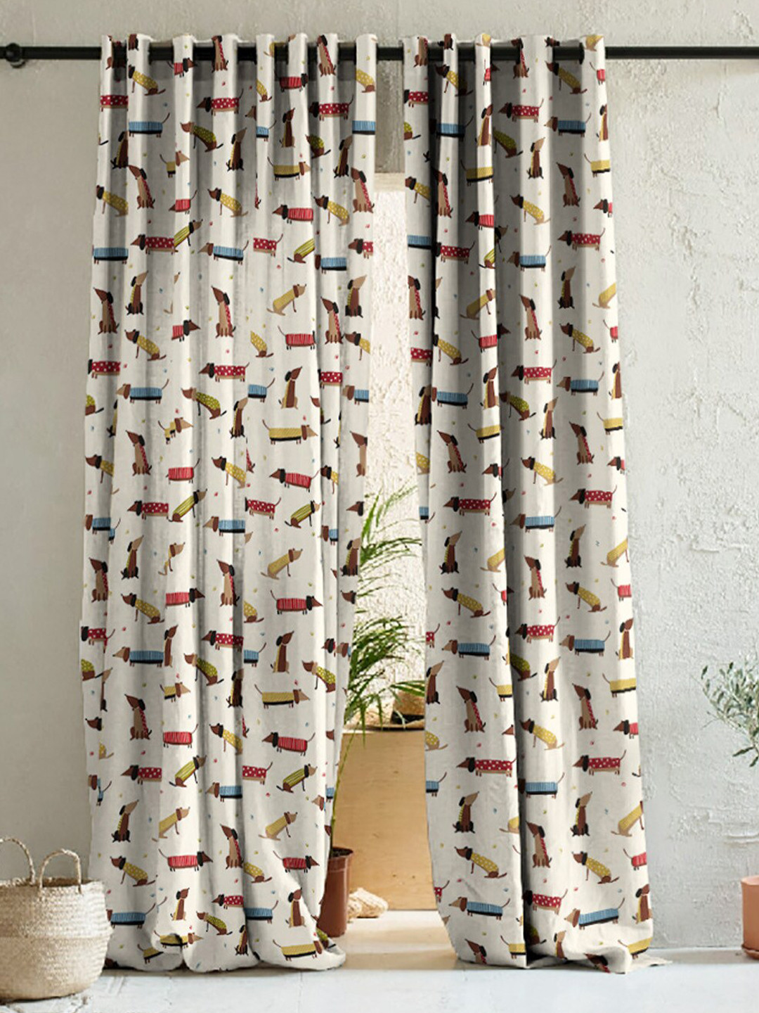 

SPACES 2 Pcs Beige & Red Quirky Room Darkening Long Door Curtain