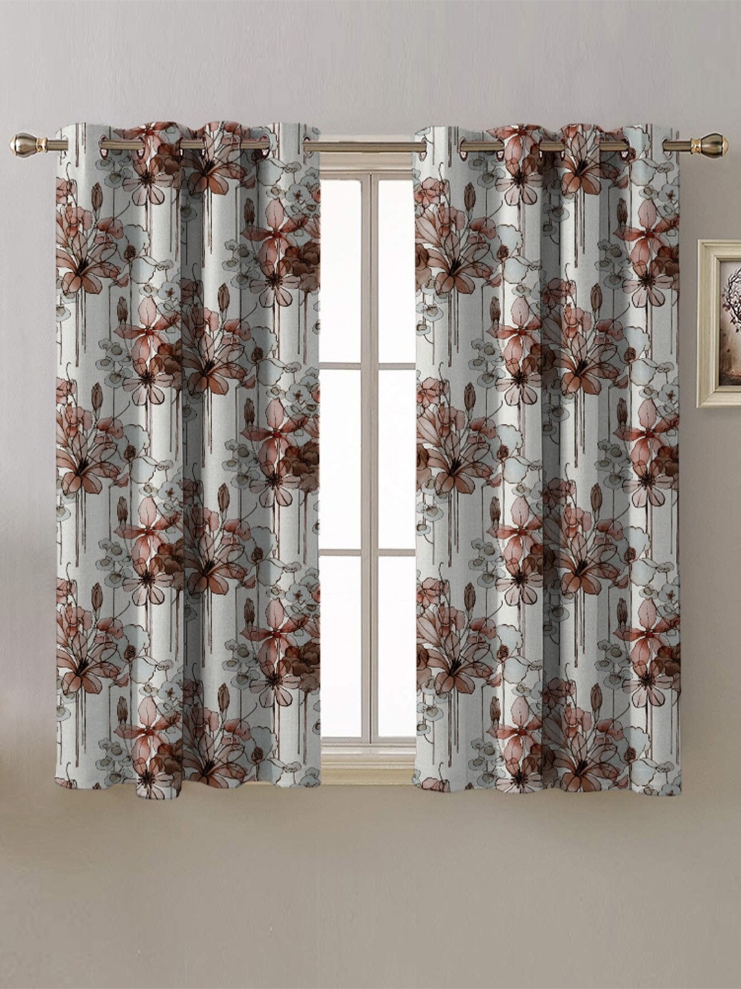 

SPACES White & Brown 2 Pieces Floral Room Darkening Window Curtains