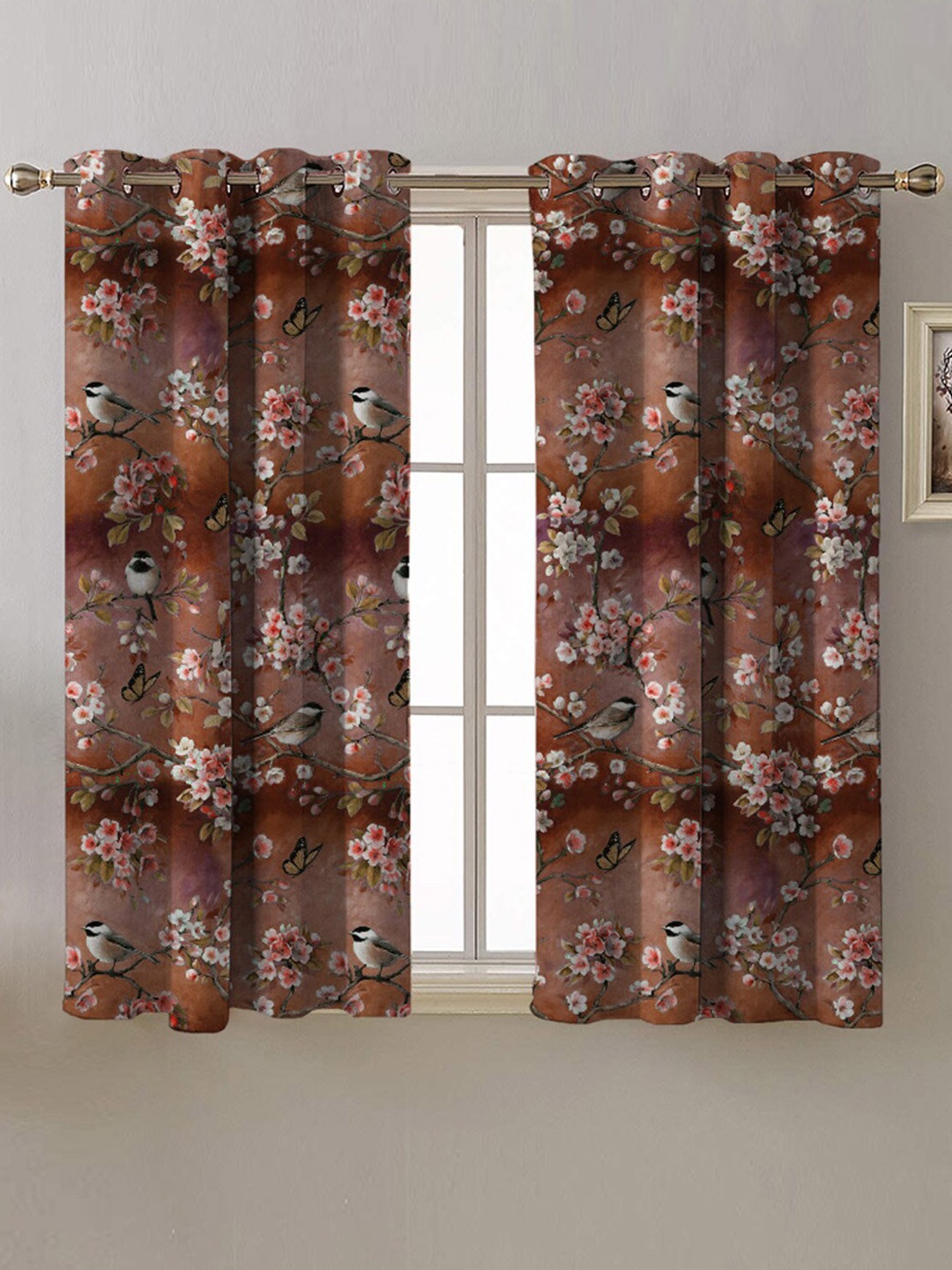 

SPACES 2 Pcs Brown Floral Room Darkening Window Curtain