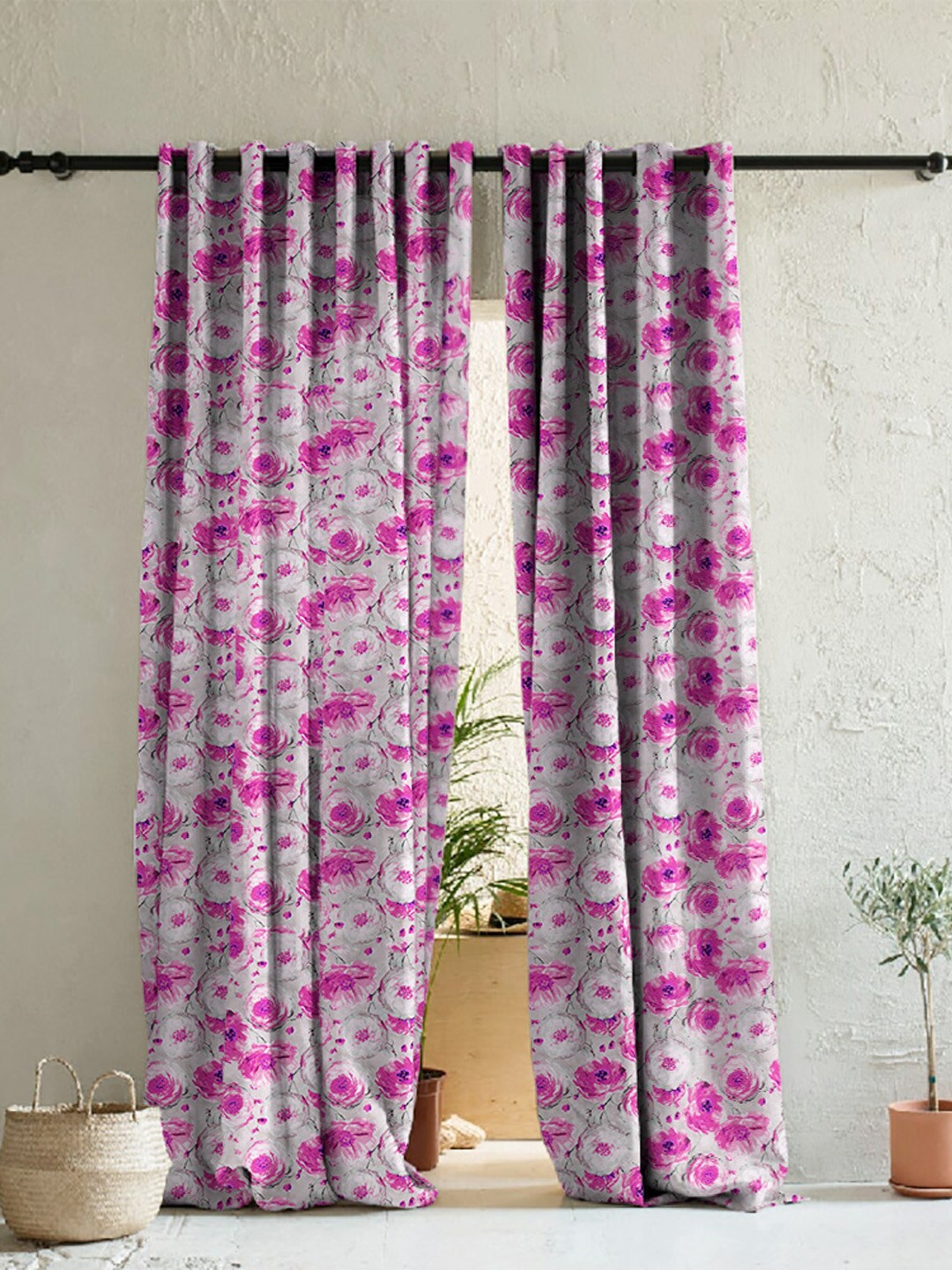 

SPACES Pink 2 Pieces Floral Printed Room Darkening Long Door Curtain