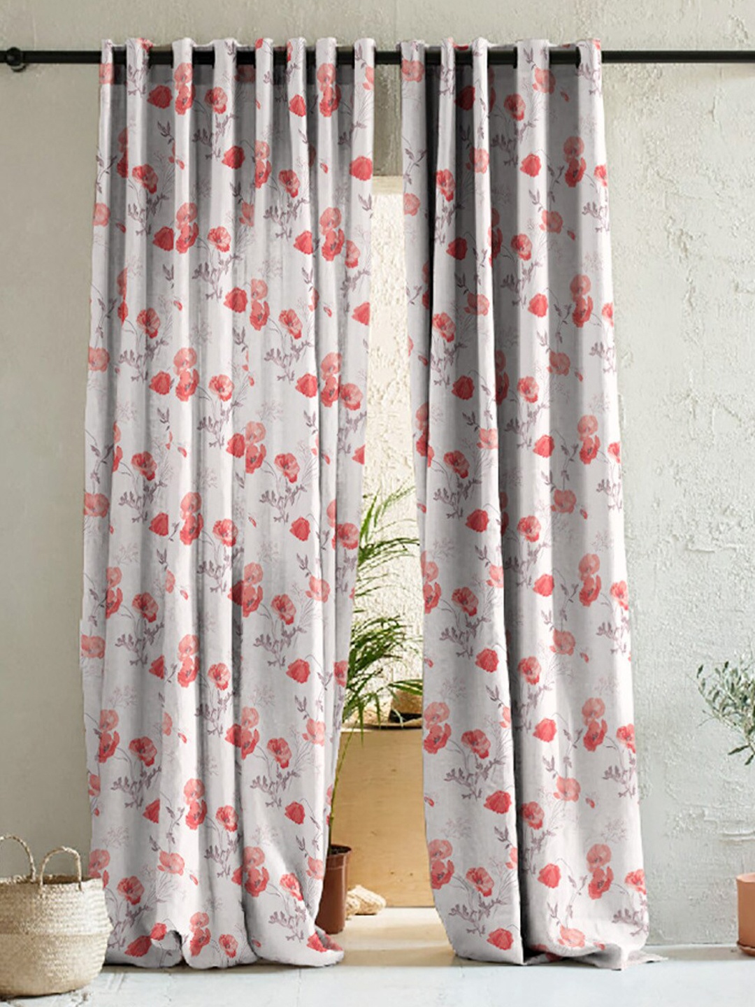 

SPACES White & Pink 2 Pieces Floral Room Darkening Door Curtains