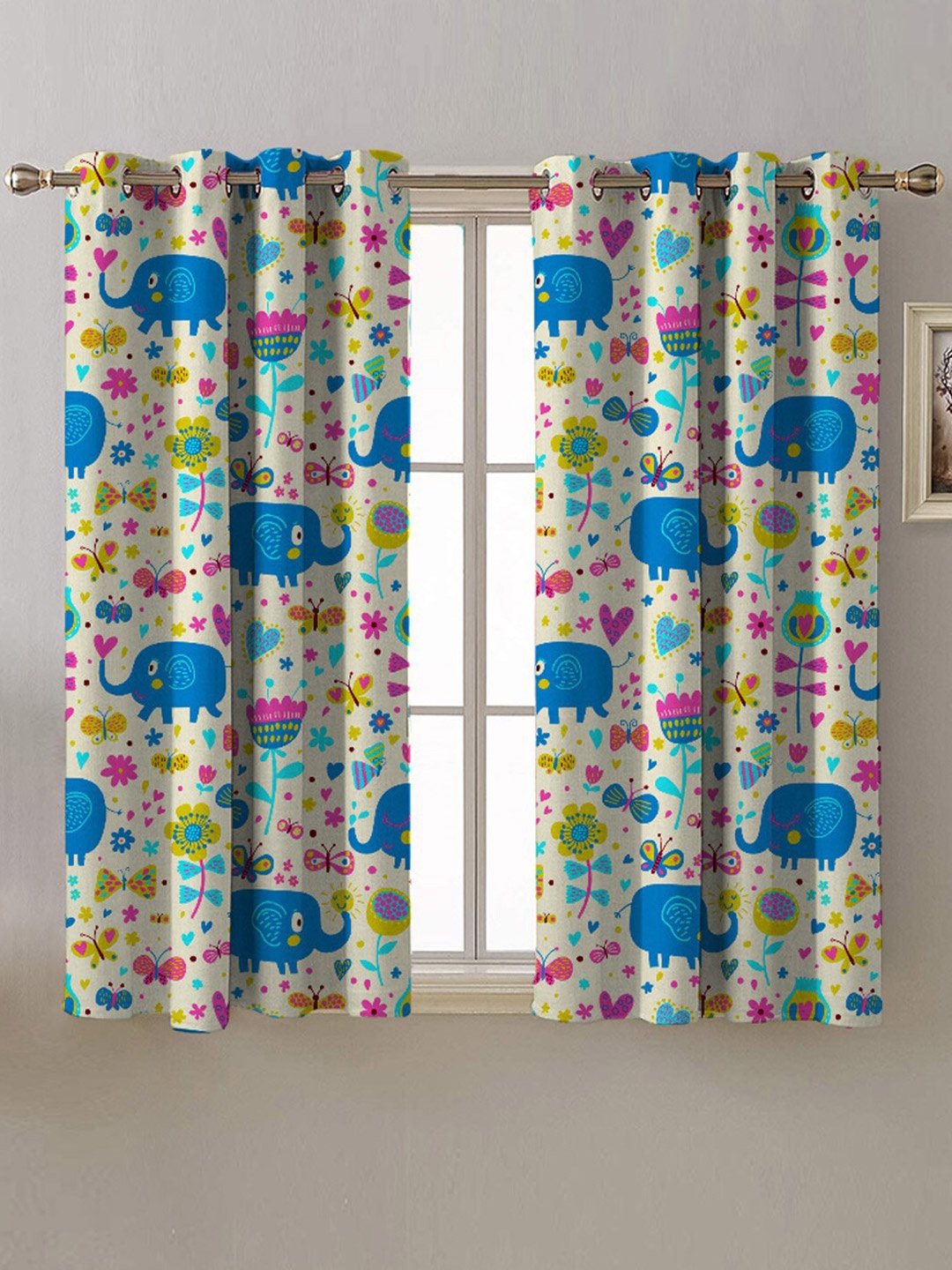

SPACES Beige & Blue 2 Pieces Quirky Room Darkening Window Curtain