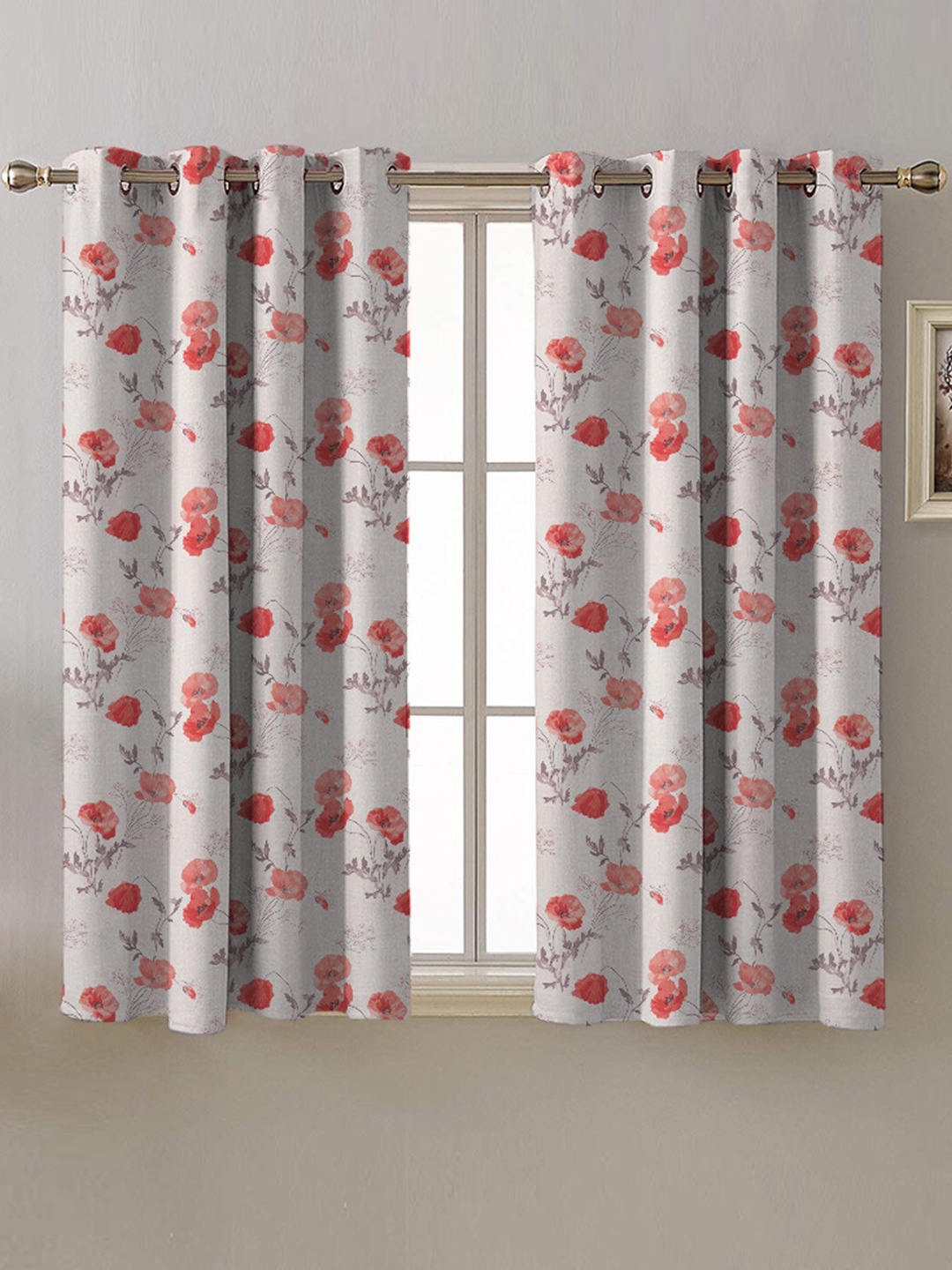 

SPACES White & Red 2 Pieces Floral Room Darkening Window Curtains