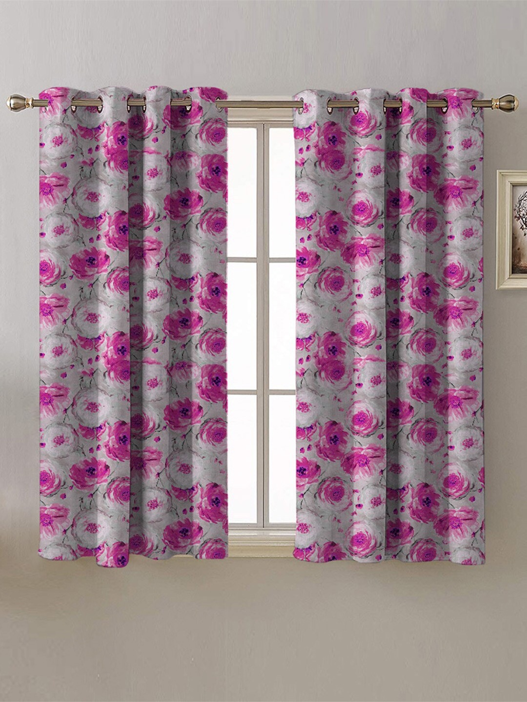 

SPACES Pink & White 2 Pieces Floral Printed Room Darkening Window Curtain