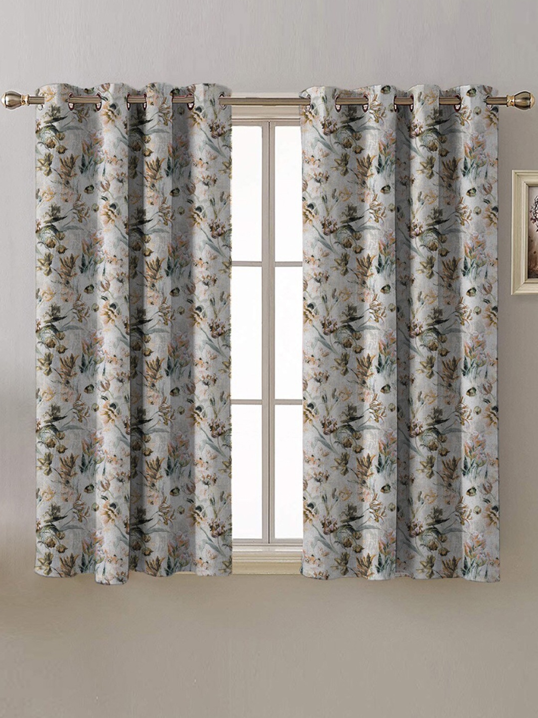 

SPACES White & Green 2 Pieces Floral Room Darkening Window Curtains