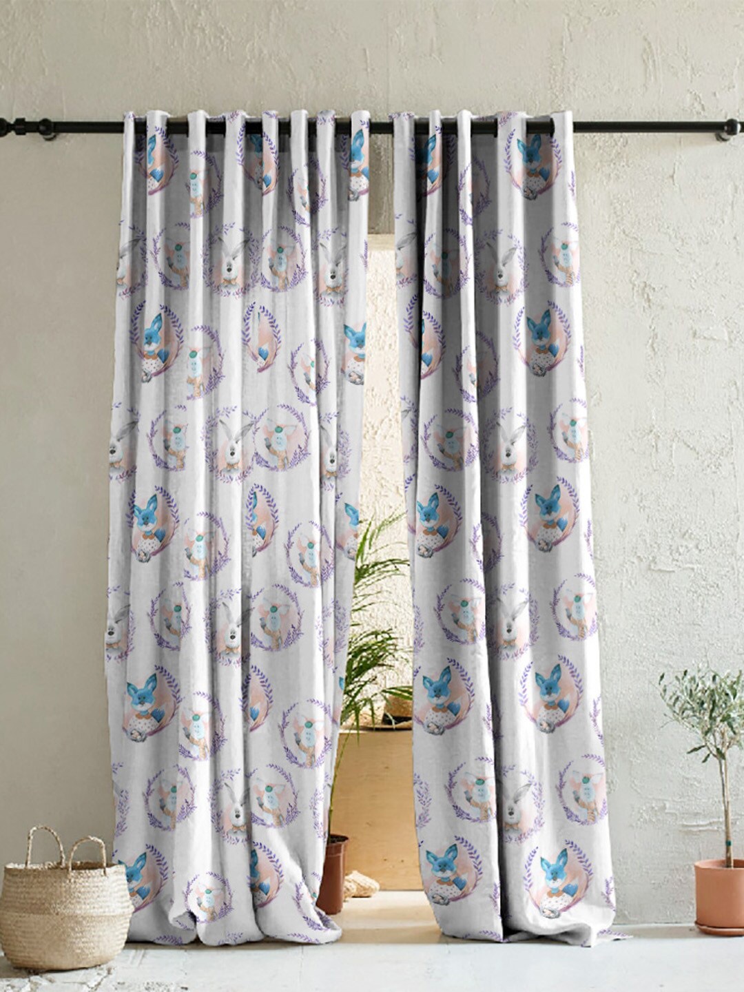 

SPACES White & Blue 2 Pieces Quirky Room Darkening Long Door Curtain