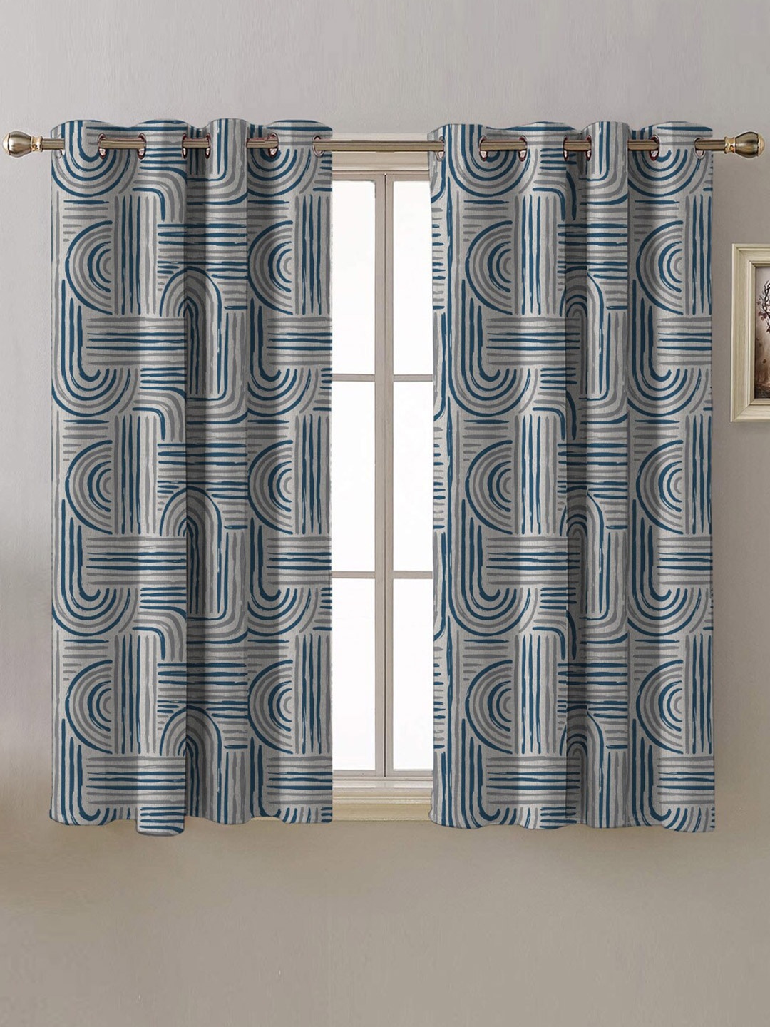 

SPACES Blue & White 2 Pieces Geometric Room Darkening Window Curtains