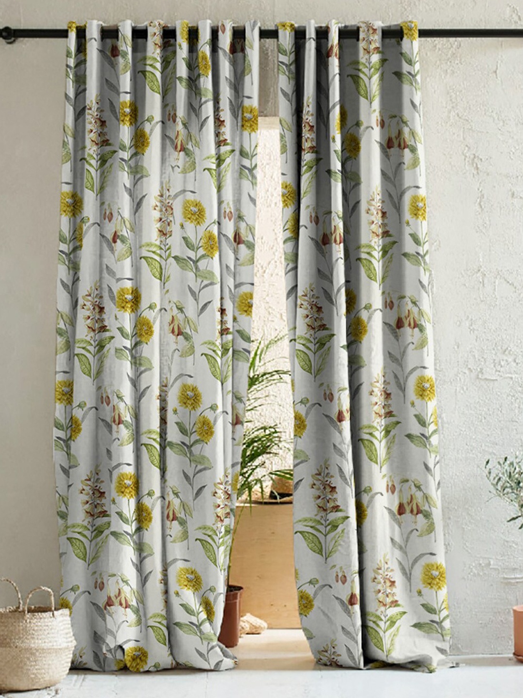 

SPACES Yellow 2 Pieces Floral Room Darkening Door Curtain, White