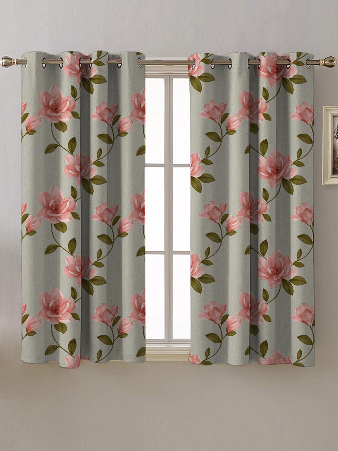 

SPACES Grey & Pink 2 Pieces Floral Room Darkening Window Curtains