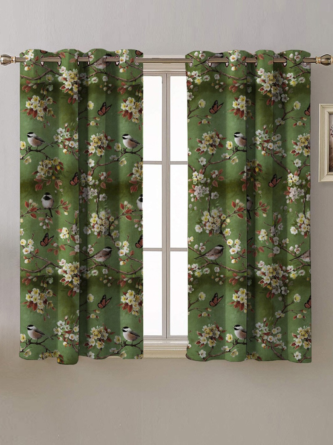 

SPACES Green 2 Pieces Floral Room Darkening Window Curtain