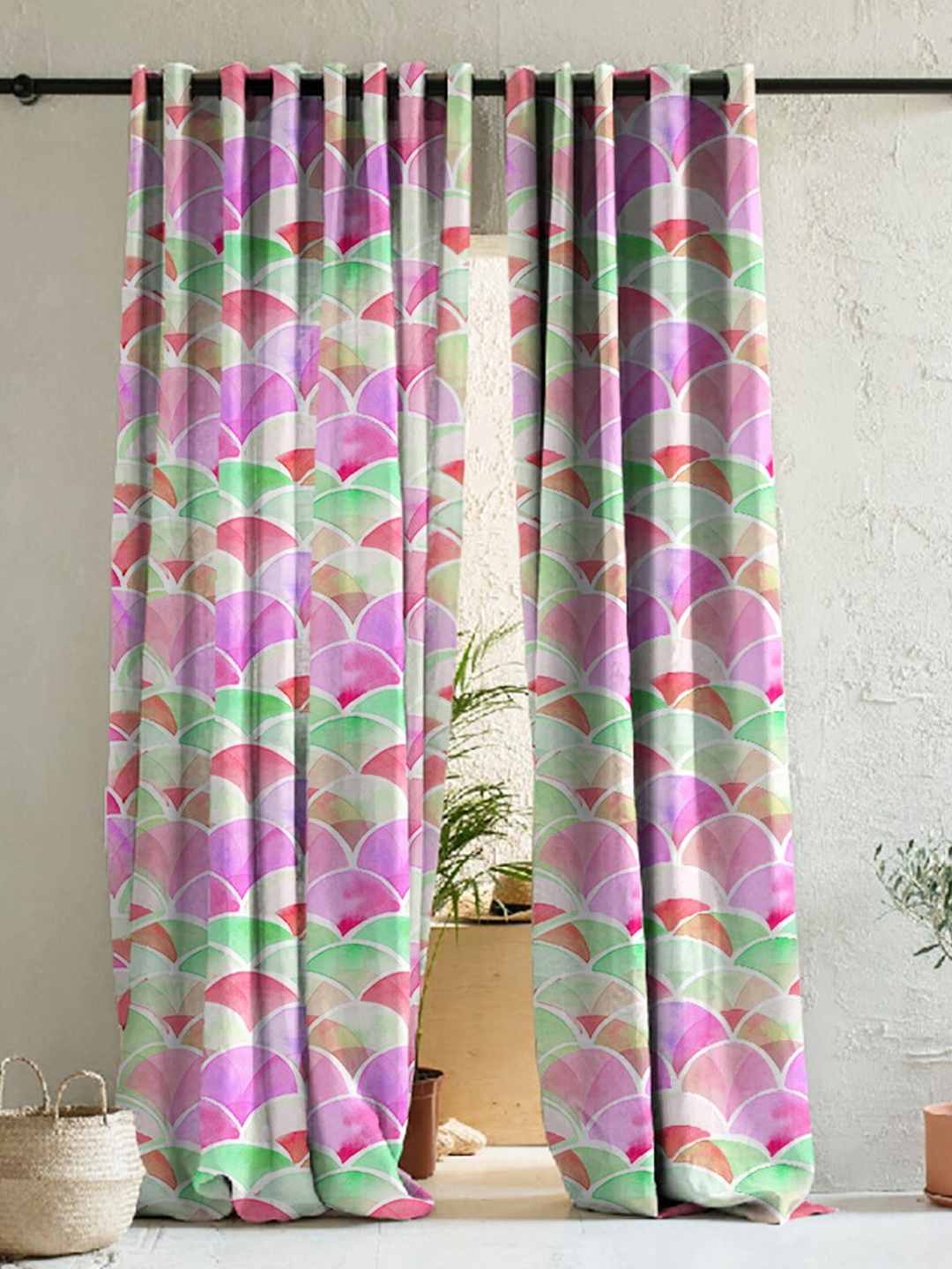 

SPACES Green & Purple 2 Pieces Geometric Room Darkening Door Curtains