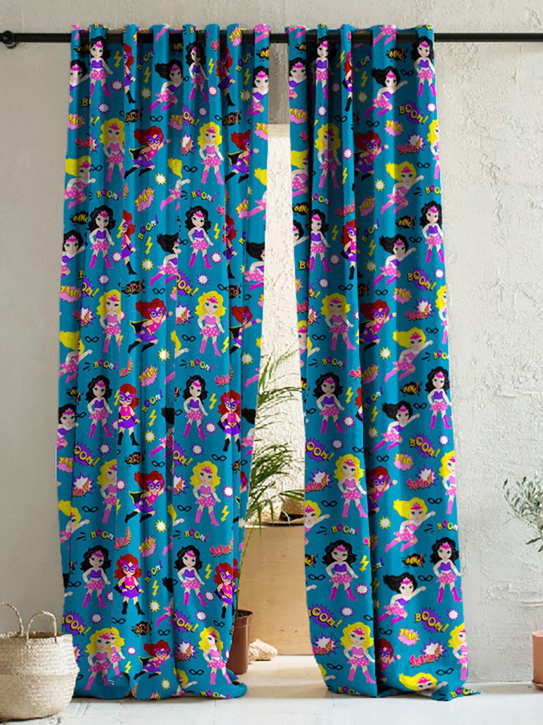

SPACES 2 Pcs Blue & Purple Quirky Room Darkening Door Curtain