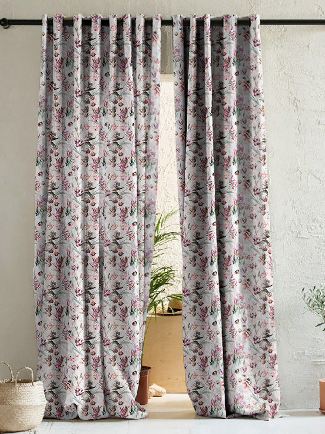 

SPACES Green & White 2 Pieces Floral Room Darkening Long Door Curtains