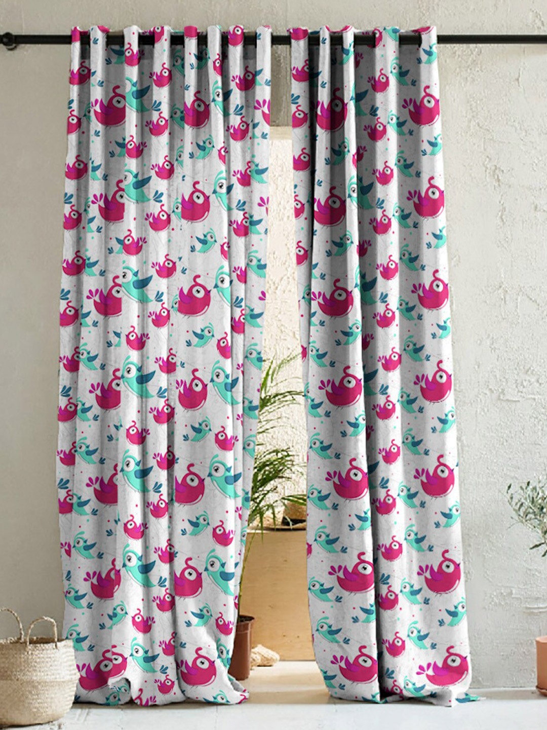 

SPACES White & Green 2 Pieces Printed Room Darkening Door Curtains
