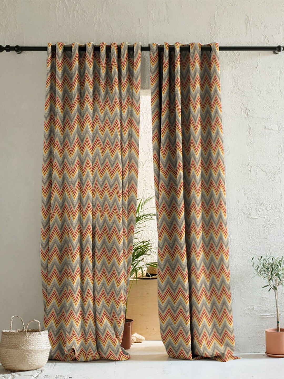 

SPACES Rust & Grey 2 Pieces Geometric Room Darkening Long Door Curtains