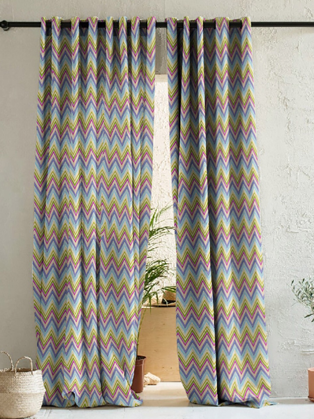 

SPACES Blue & Green 2 Pieces Geometric Printed Room Darkening Door Curtain