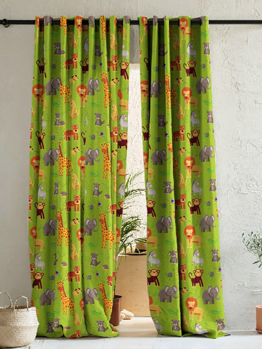 

SPACES Green & Grey 2 Pieces Printed Room Darkening Long Door Curtains