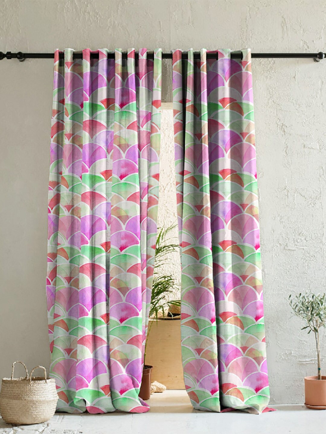 

SPACES Puple & Green 2 Pieces Geometric Room Darkening Long Door Curtains, Purple