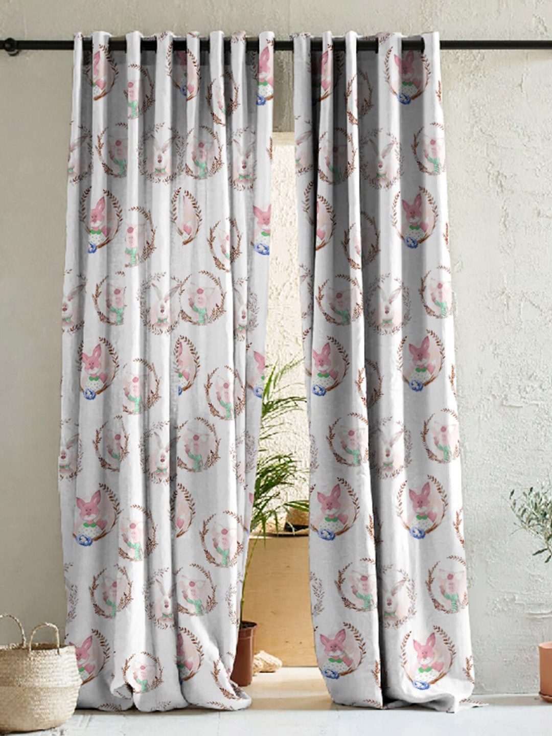 

SPACES White & Brown 2 Pieces Quirky Room Darkening Door Curtain