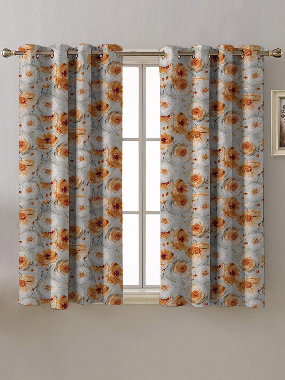 

SPACES White & Rust 2 Pieces Floral Room Darkening Window Curtains
