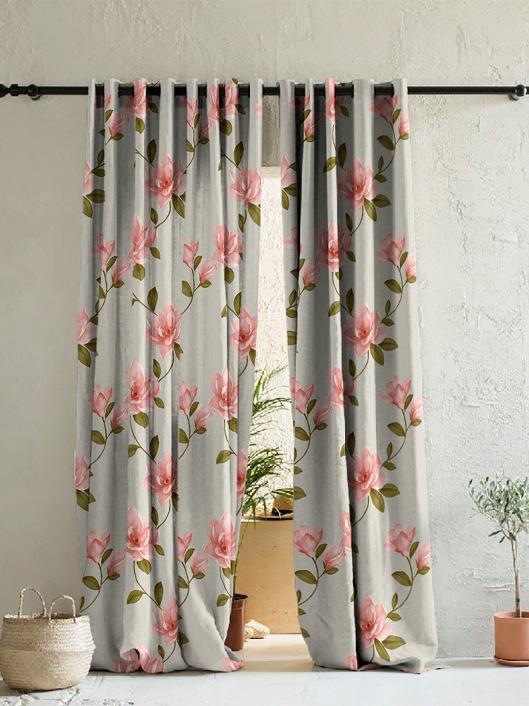 

SPACES Pink & Green 2 Pieces Floral Room Darkening Long Door Curtains