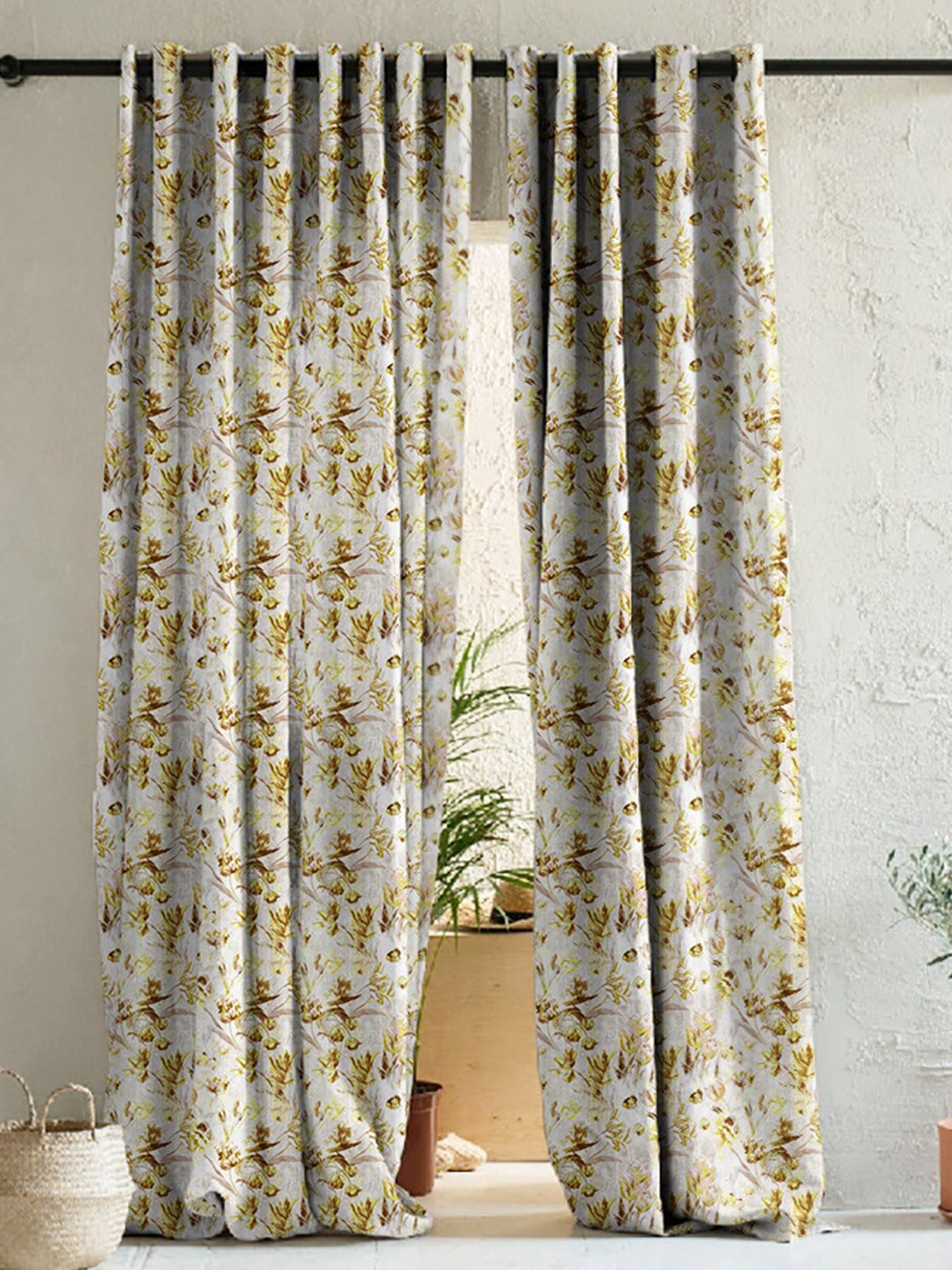 

SPACES White & Yellow 2 Pieces Floral Room Darkening Door Curtains