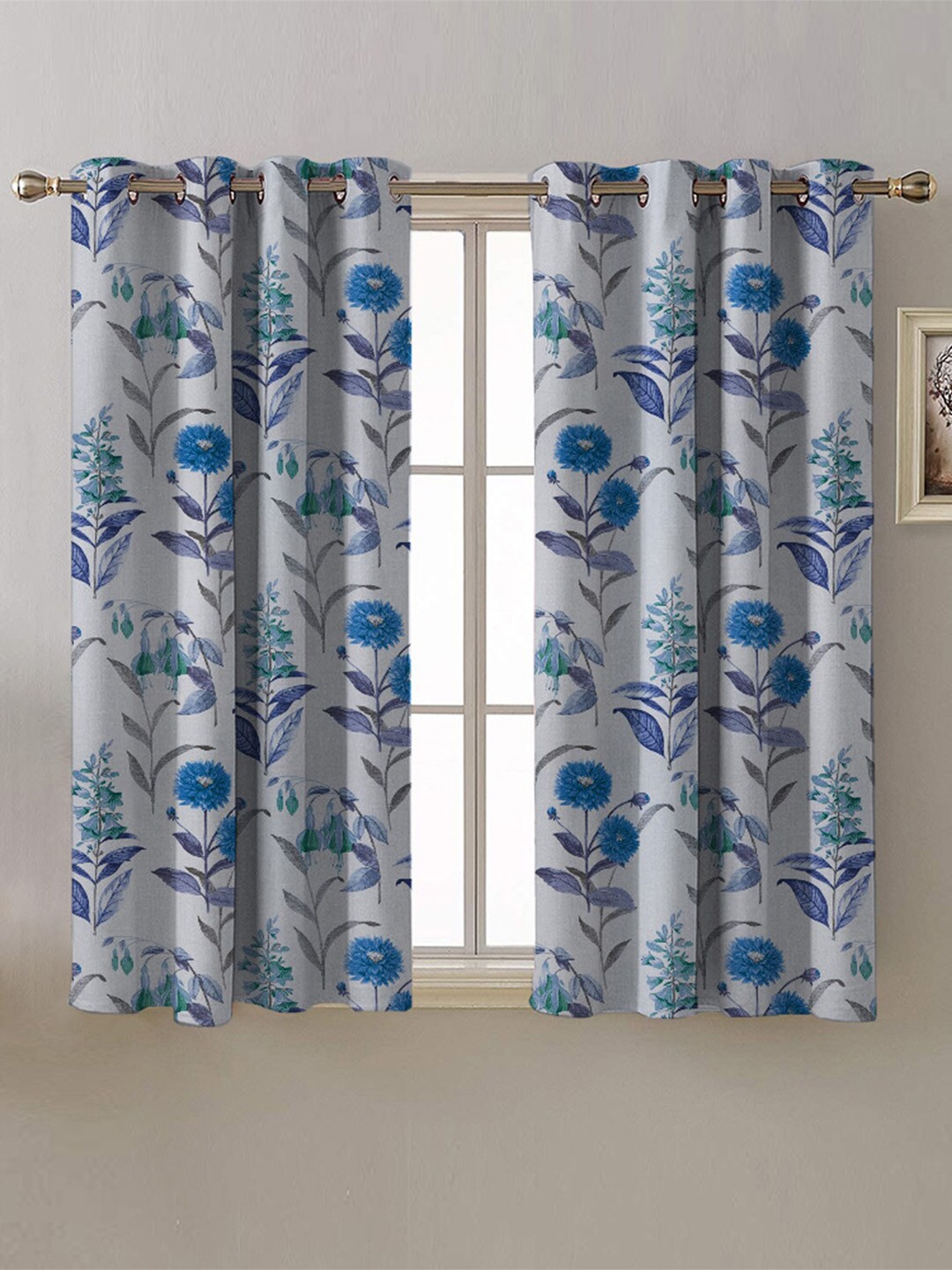 

SPACES White & Blue 2 Pieces Floral Room Darkening Window Curtains