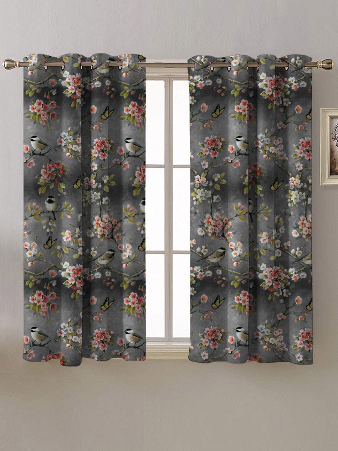 

SPACES Grey & Charcol 2 Pieces Floral Room Darkening Window Curtains