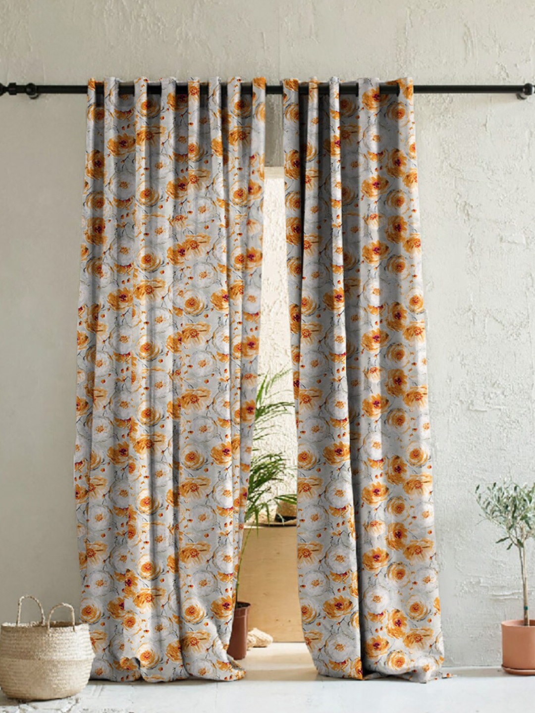 

SPACES Rust 2 Pieces Floral Room Darkening Long Door Curtain