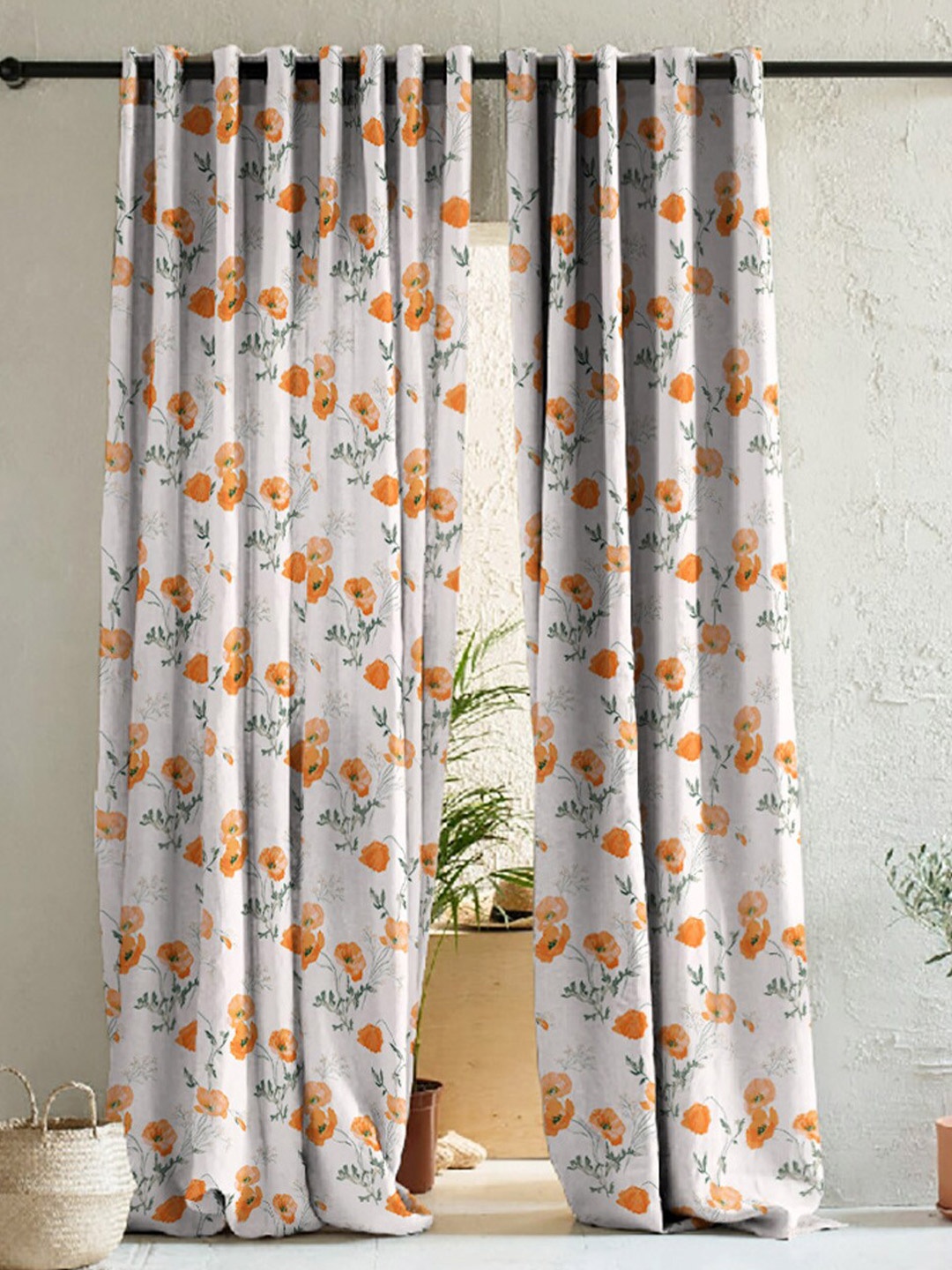 

SPACES White 2 Pieces Floral Room Printed Darkening Long Door Curtain