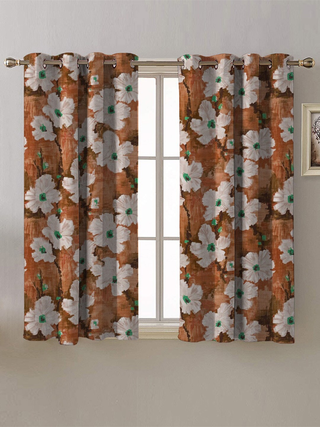 

SPACES White & Rust 2 Pieces Floral Room Darkening Window Curtains