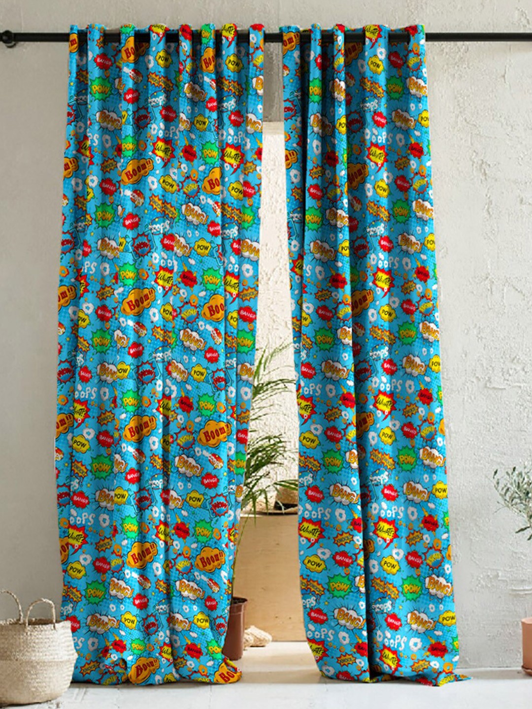 

SPACES Blue & Green 2 Pieces Quirky Room Darkening Long Door Curtain