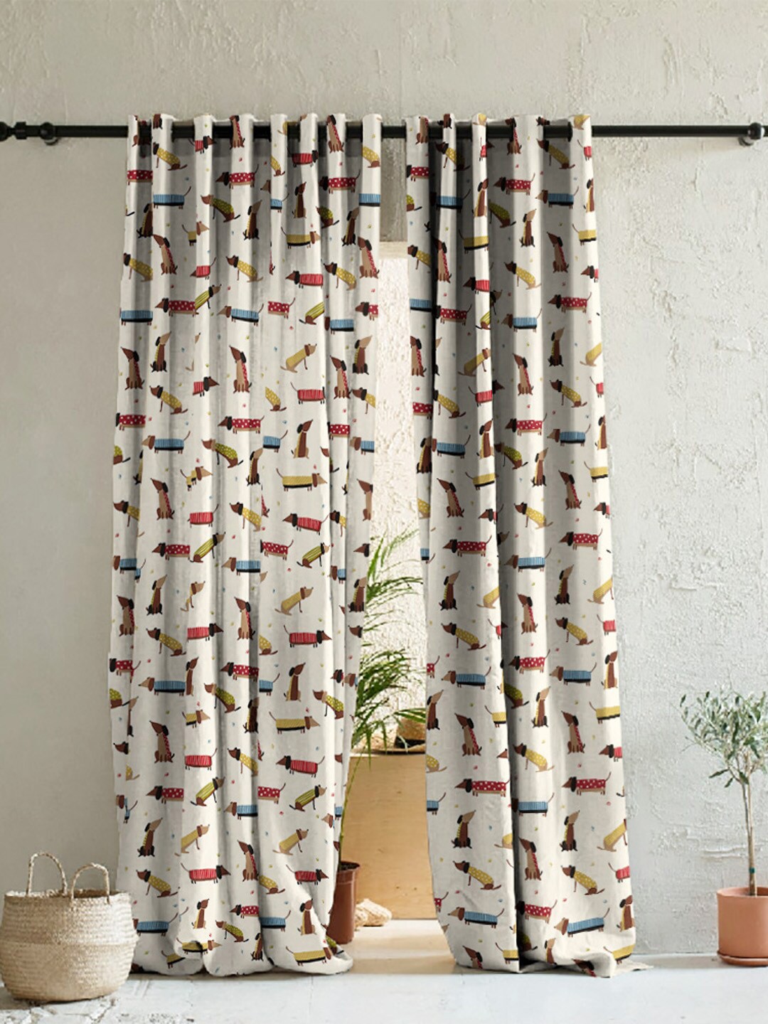 

SPACES Beige & Tan 2 Pieces Quirky Room Darkening Door Curtains