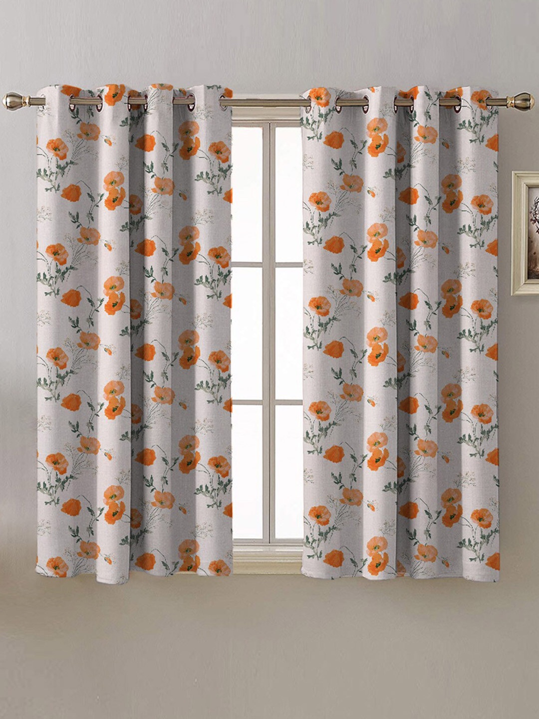

SPACES White & Orange 2 Pieces Floral Room Darkening Window Curtain