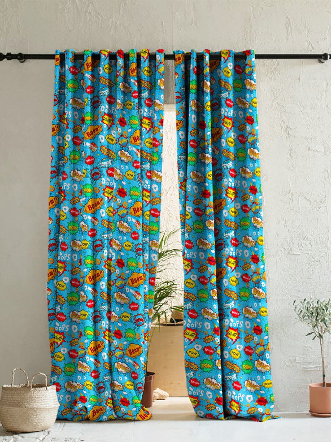 

SPACES Blue 2 Pieces Quirky Printed Room Darkening Door Curtain