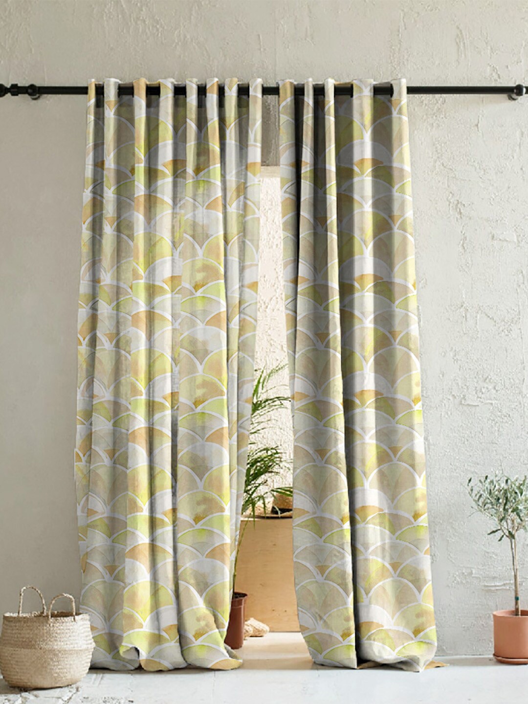 

SPACES Yellow & White 2 Pieces Geometric Room Darkening Door Curtains