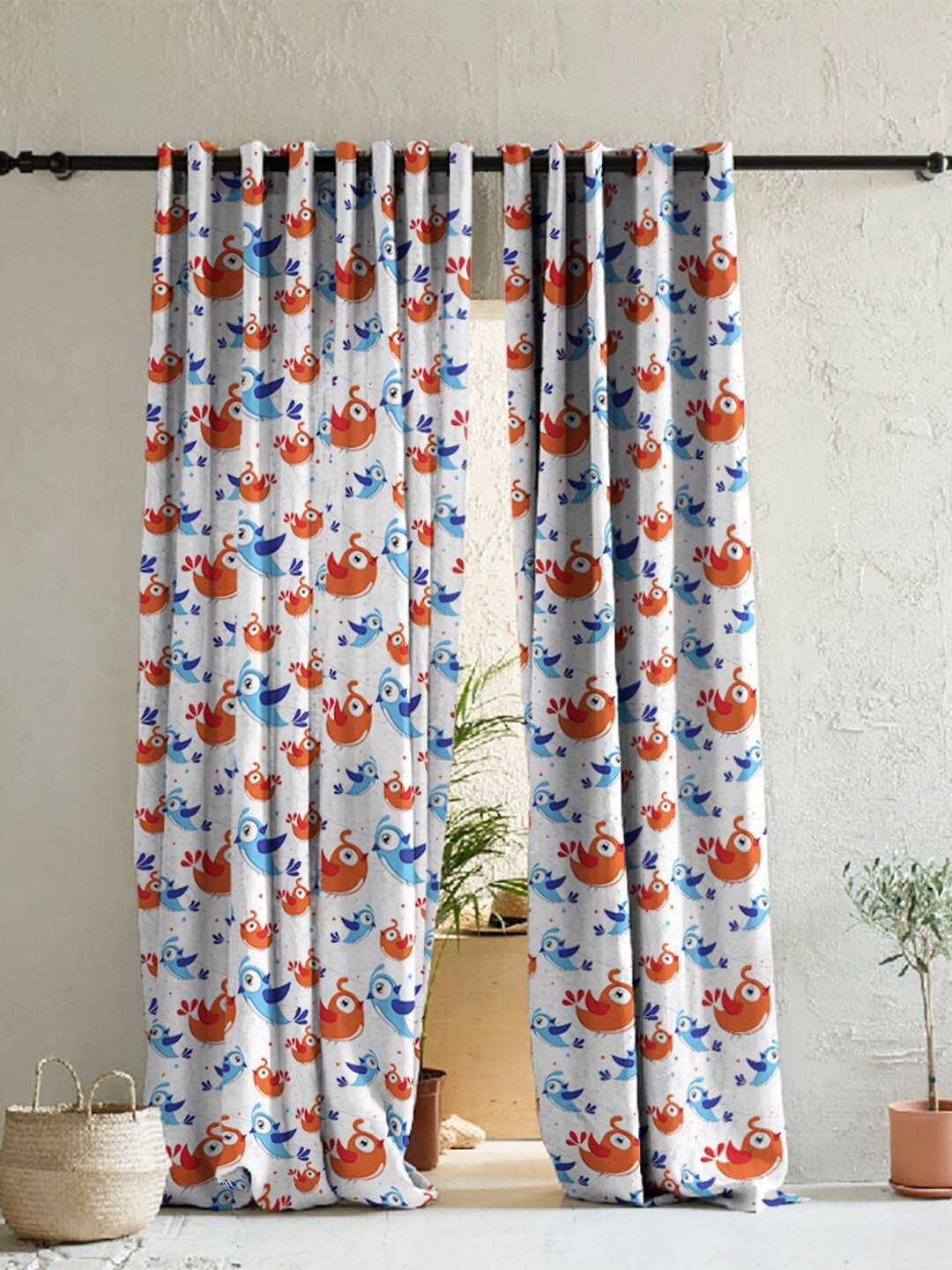 

SPACES White & Red 2 Pieces Printed Room Darkening Door Curtains