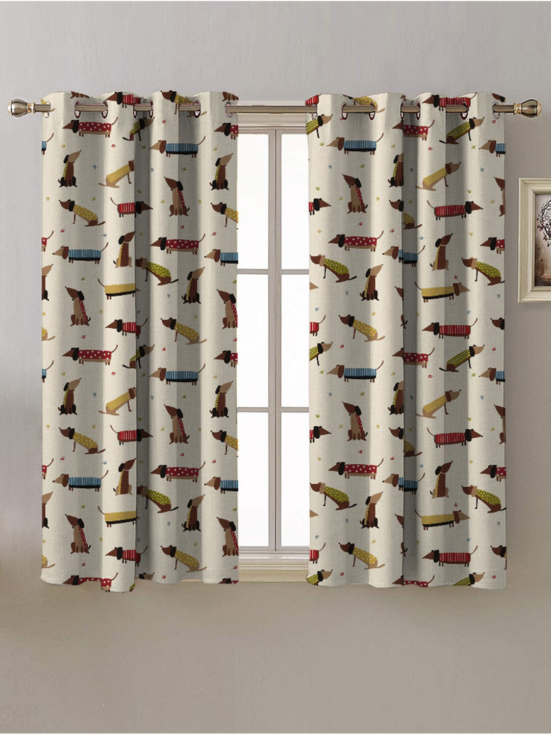 

SPACES 2 Pcs Beige & Brown Quirky Room Darkening Window Curtain